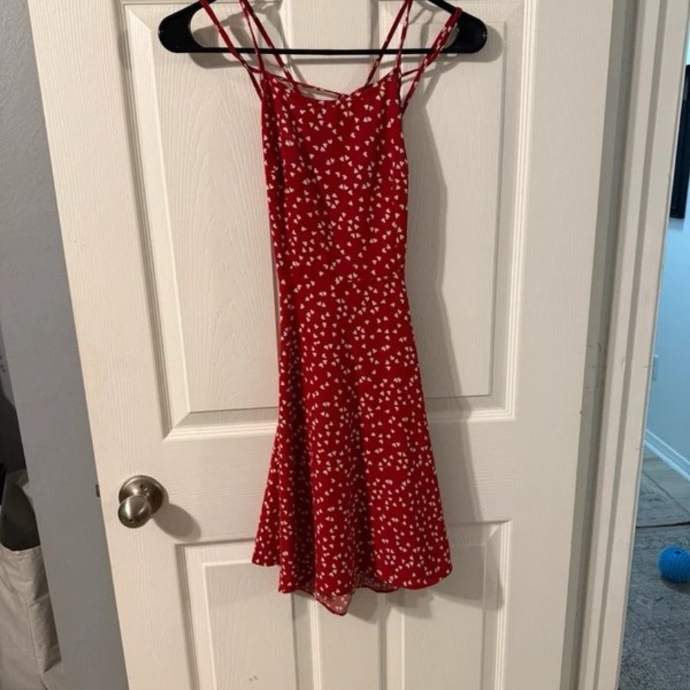 Red Floral Slip Dress with Heart Print